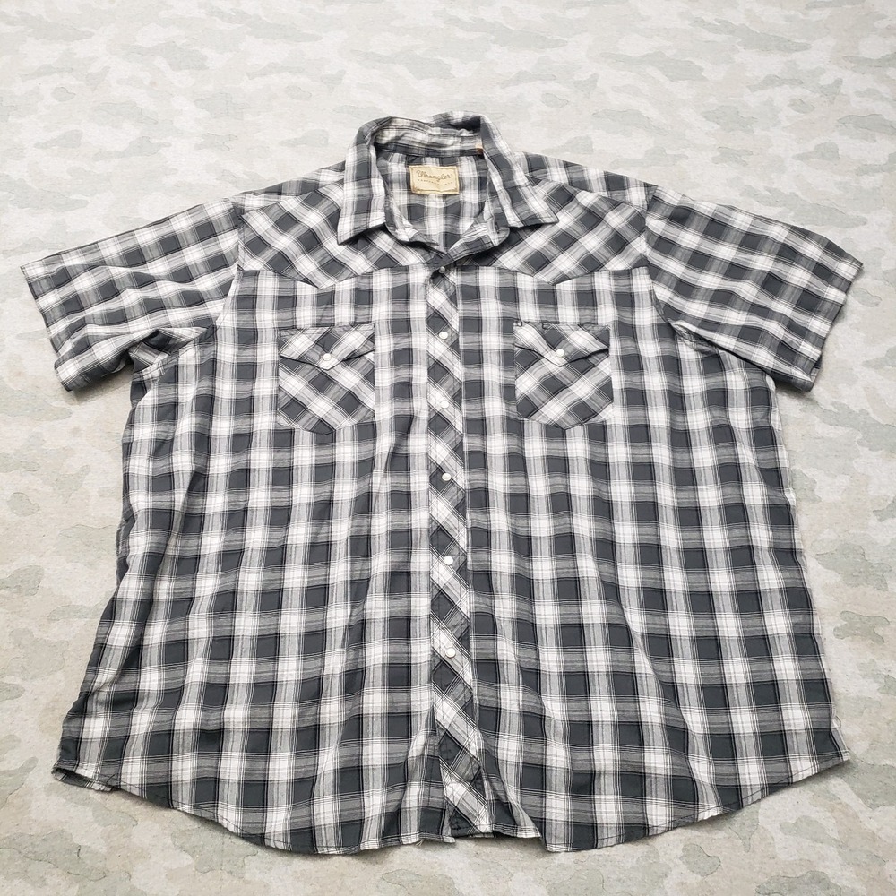 Wrangler Western Shirt Mens 3XL Green Plaid‎ Pearl Snap Short Sleeve Rodeo Ranch